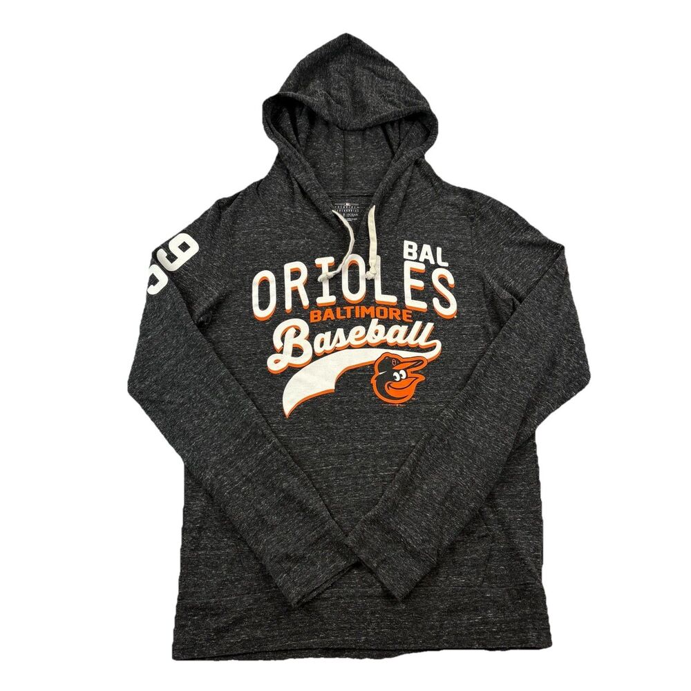 Baltimore Orioles Hooded Long Sleeve Shirt Womens M Gray 1954 Sleeve Print